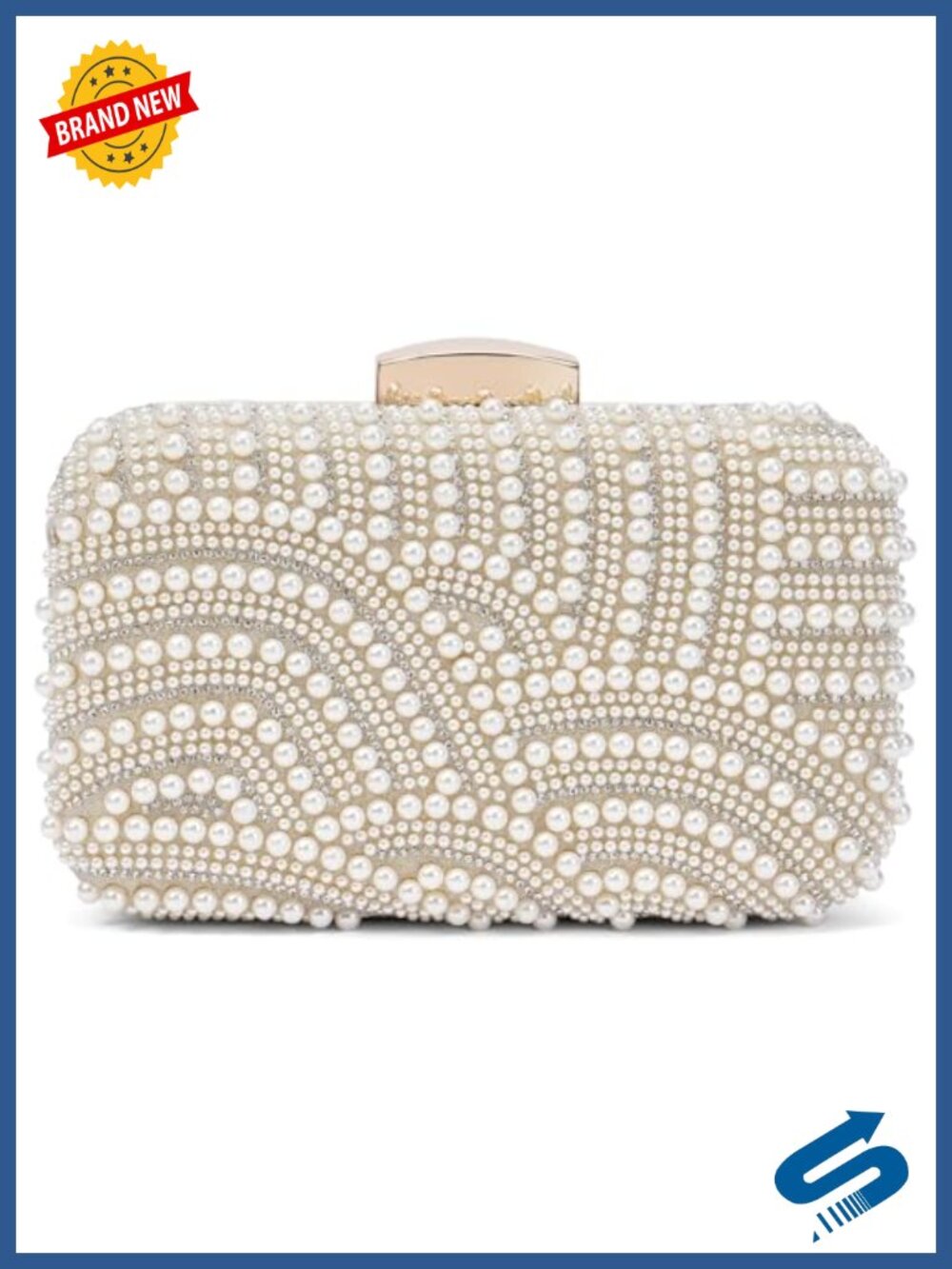 Pearl Crystal Clutch Purse Evening Bag with Chain
